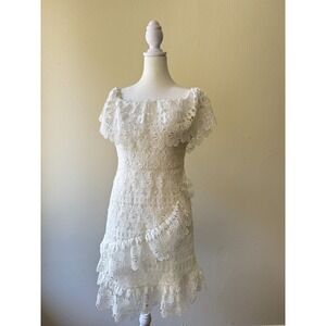 Lulus Floral Lace Mini Dress M Off Shoulder Ruffle Hem Romantic Bridal Shower